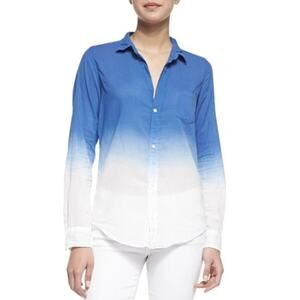 Frank & Eileen Barry Ombre Voile Button Down Blouse Top Blue Small Long Sleeve